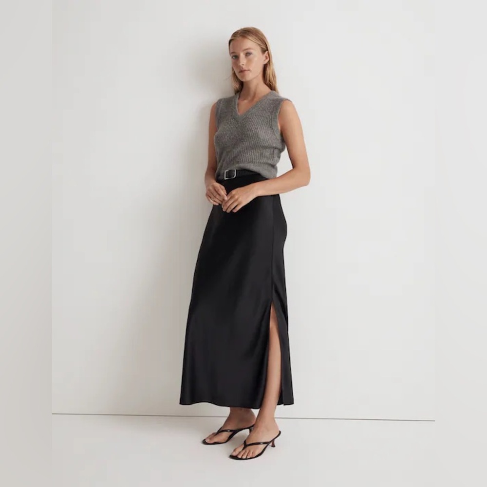 NWOT Madewell Satin Maxi Slip Skirt Black - 0